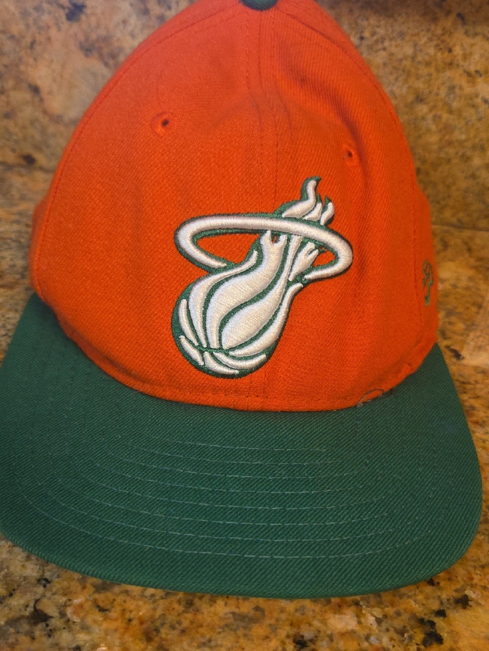 9fifty Orange and Green Miami Heat Flame Logo Fitted Hat Vetage